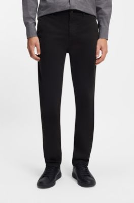 Tapered-fit chinos in stretch-cotton satin, Black