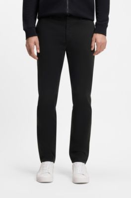 Tapered-fit trousers in stretch-cotton satin, Black