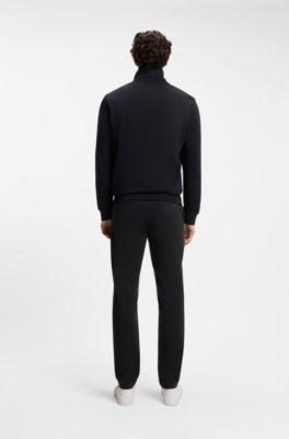 Tapered-fit trousers in stretch-cotton satin, Black