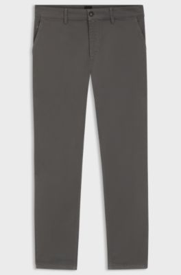 Chino con fit affusolato in satin di cotone elasticizzato, Grigio scuro