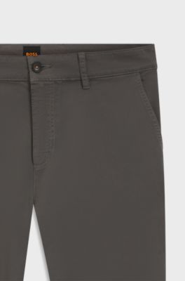Tapered fit-byxor i bomullssatin med stretch, M&ouml;rkgr&aring;