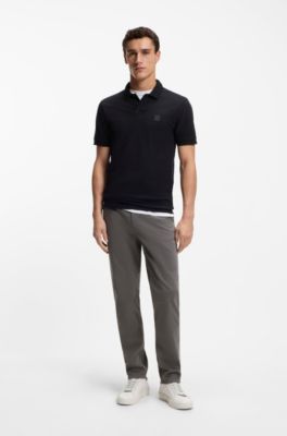 Pantaloni fit affusolato in raso di cotone elasticizzato, Grigio scuro
