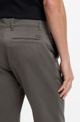Tapered fit-byxor i bomullssatin med stretch, M&ouml;rkgr&aring;