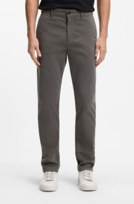 Chino coupe fusel&eacute;e en satin de coton stretch, Gris sombre