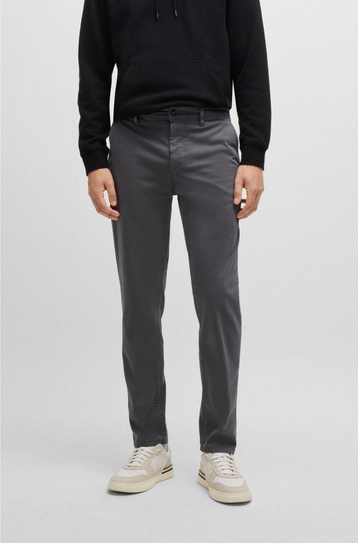 BOSS Tapered-fit - stretch-cotton chinos in satin