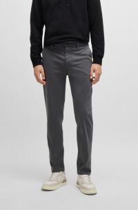 Tapered-fit chinos in stretch-cotton satin, Dark Grey