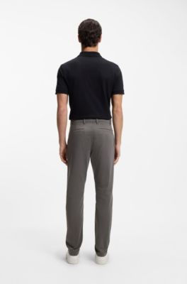 Tapered-fit trousers in stretch-cotton satin, Dark Grey
