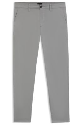 Tapered-fit chinos in stretch-cotton satin, Silver