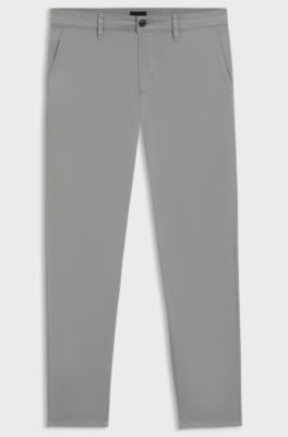 Tapered-fit trousers in stretch-cotton satin, Silver