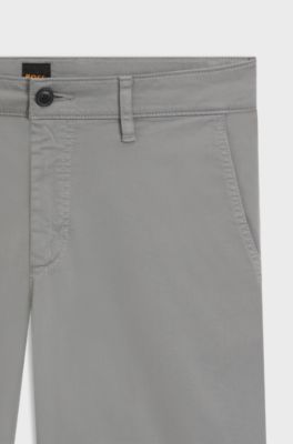 Tapered-fit chinos in stretch-cotton satin, Silver