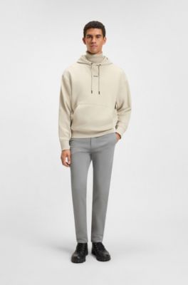 Tapered-fit trousers in stretch-cotton satin, Silver