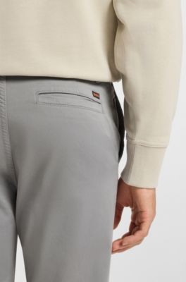 Tapered-fit trousers in stretch-cotton satin, Silver