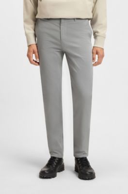 Tapered-fit chinos in stretch-cotton satin, Silver