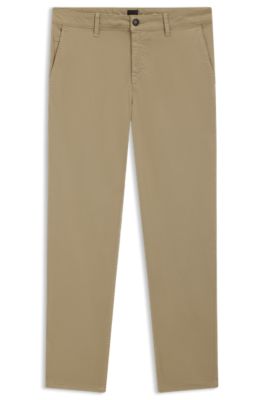 Chino con fit affusolato in satin di cotone elasticizzato, Beige