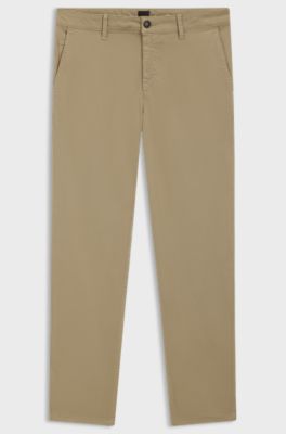 Tapered-fit trousers in stretch-cotton satin, Beige