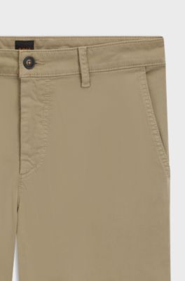 Tapered-fit trousers in stretch-cotton satin, Beige
