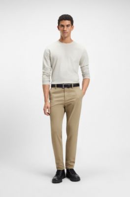 Chino con fit affusolato in satin di cotone elasticizzato, Beige