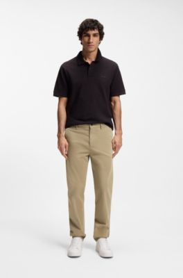 Tapered-fit trousers in stretch-cotton satin, Beige