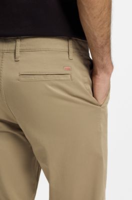 Tapered-fit trousers in stretch-cotton satin, Beige