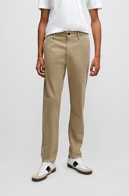 Tapered-fit chinos in stretch-cotton satin, Beige
