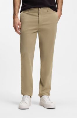 Tapered-fit trousers in stretch-cotton satin, Beige