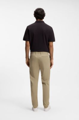 Tapered-fit trousers in stretch-cotton satin, Beige