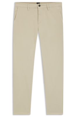 Tapered-fit chinos in stretch-cotton satin, Light Beige