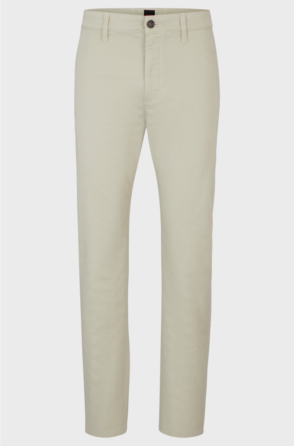 Tapered-fit chinos in stretch-cotton satin, Light Beige