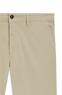 Tapered-fit chinos in stretch-cotton satin, Light Beige