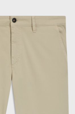 Tapered-fit trousers in stretch-cotton satin, Light Beige