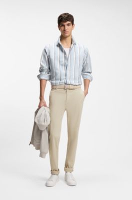 Tapered-fit trousers in stretch-cotton satin, Light Beige