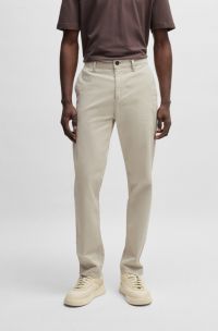 Tapered-fit chinos in stretch-cotton satin, Light Beige