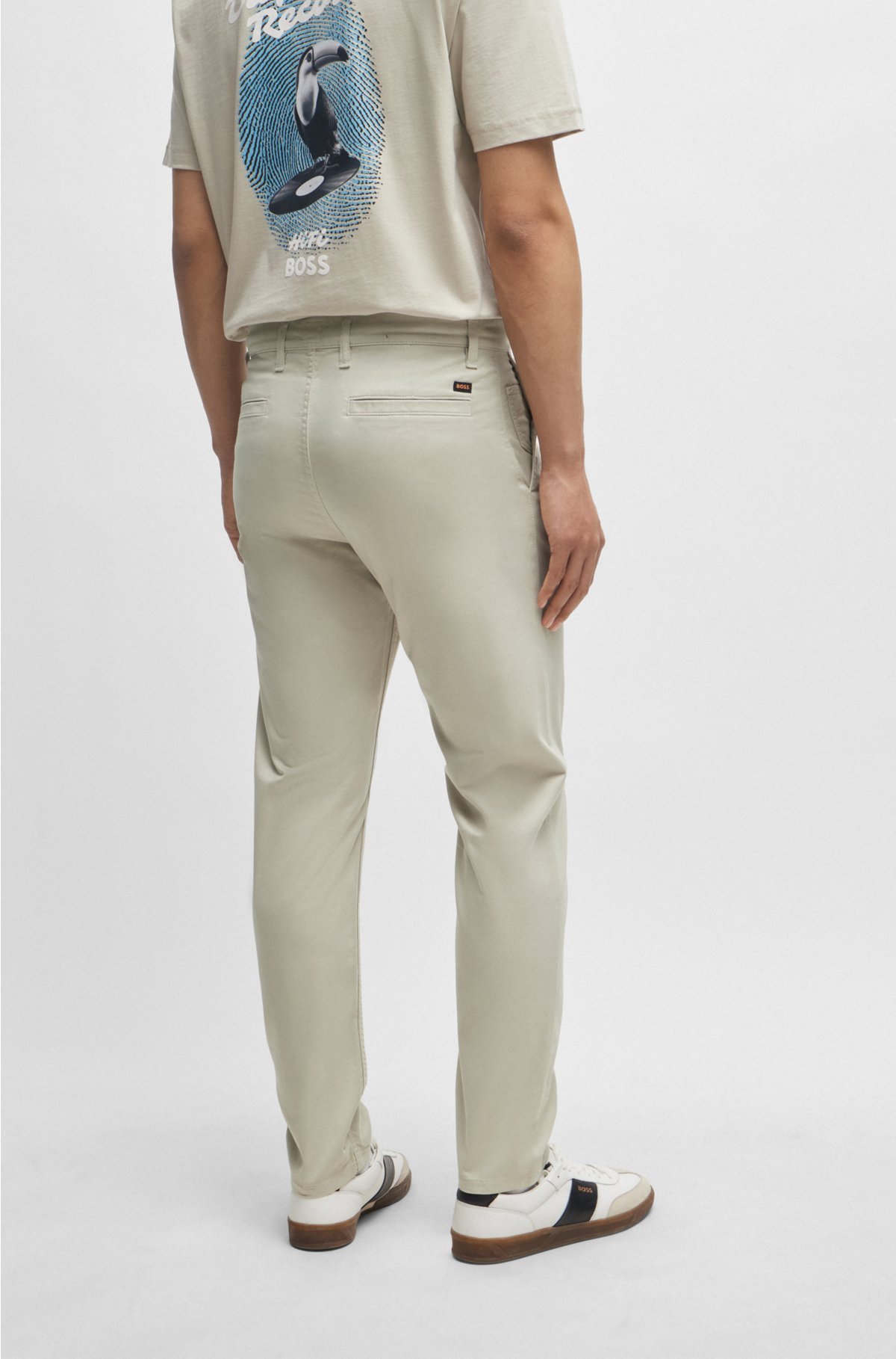 Tapered-fit chinos in stretch-cotton satin, Light Beige