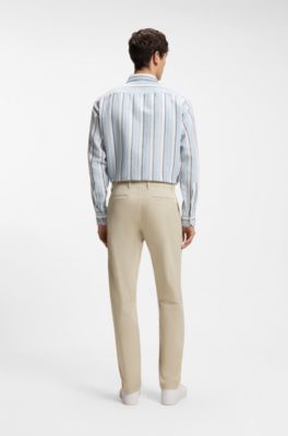 Tapered fit-chinos i stretchig bomullssatin, Ljusbeige
