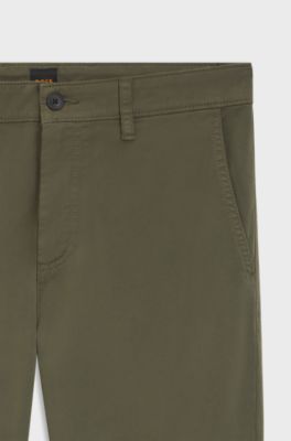 Tapered-fit trousers in stretch-cotton satin, Khaki
