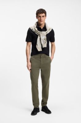 Tapered-fit chinos in stretch-cotton satin, Khaki