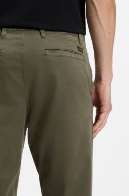 Tapered-fit trousers in stretch-cotton satin, Khaki