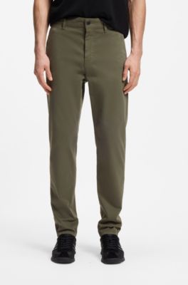 Tapered-fit trousers in stretch-cotton satin, Khaki