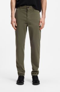 Tapered-fit chinos in stretch-cotton satin, Khaki