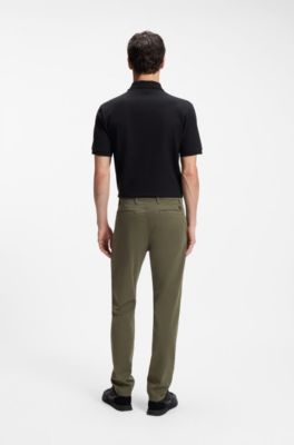 Tapered-fit trousers in stretch-cotton satin, Khaki