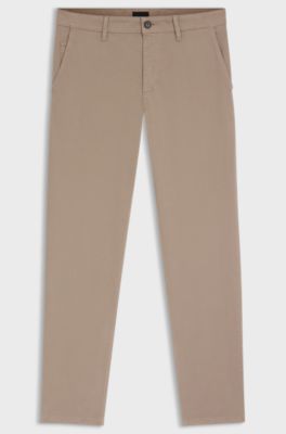 Tapered-fit trousers in stretch-cotton satin, Beige