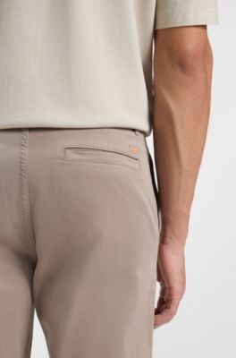 Tapered-fit trousers in stretch-cotton satin, Beige