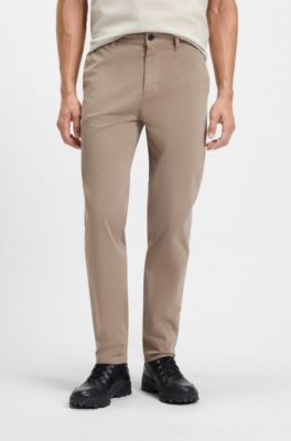 Tapered-fit trousers in stretch-cotton satin, Beige