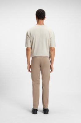 Tapered-fit trousers in stretch-cotton satin, Beige