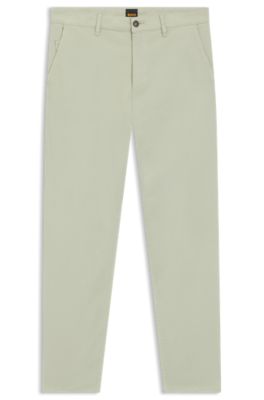 Chinos med tapered fit i bomuldssatin med str&aelig;k, Lysegr&oslash;n