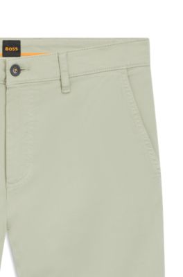 Chinos med tapered fit i bomuldssatin med str&aelig;k, Lysegr&oslash;n