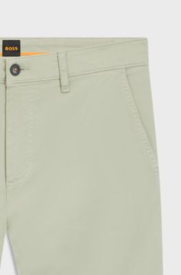 Tapered-fit trousers in stretch-cotton satin, Light Green
