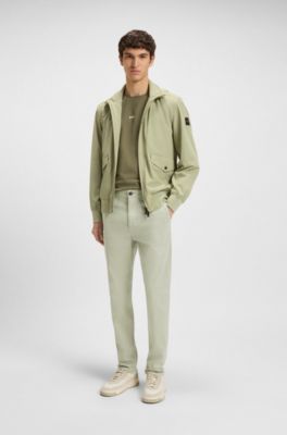 Tapered-fit satijnen chino van stretchkatoen, Kalk