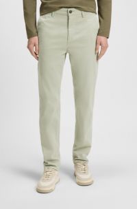 Tapered-fit chinos in stretch-cotton satin, Light Green
