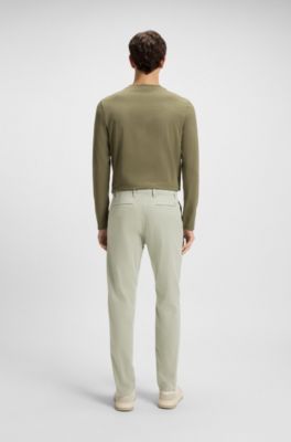 Tapered-fit satijnen chino van stretchkatoen, Kalk
